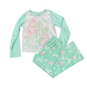 Light Green Disney Princess Flannel Pajamas Belle, Tiana, Moana, and Cinderella